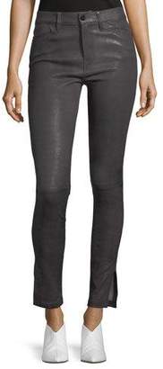 Frame Le High Skinny-Leg Leather Pants with Slit Hem