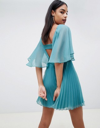 ASOS DESIGN flutter sleeve mini dress with pleat skirt