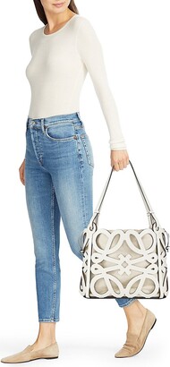 トートバッグ LOEWE Loewe x Paula Print Tote in White Loewe x Paula's Ibiza Small Anagram Cut-Out Leather Tote Bag