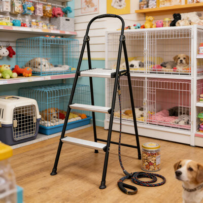 WFX Utility 3-Step Folding Step Stool With Large Platform - Lightweight Aluminum Steel Frame One-Hand Release Mechanism Non-Marring Leg Tips For Home And Worksh