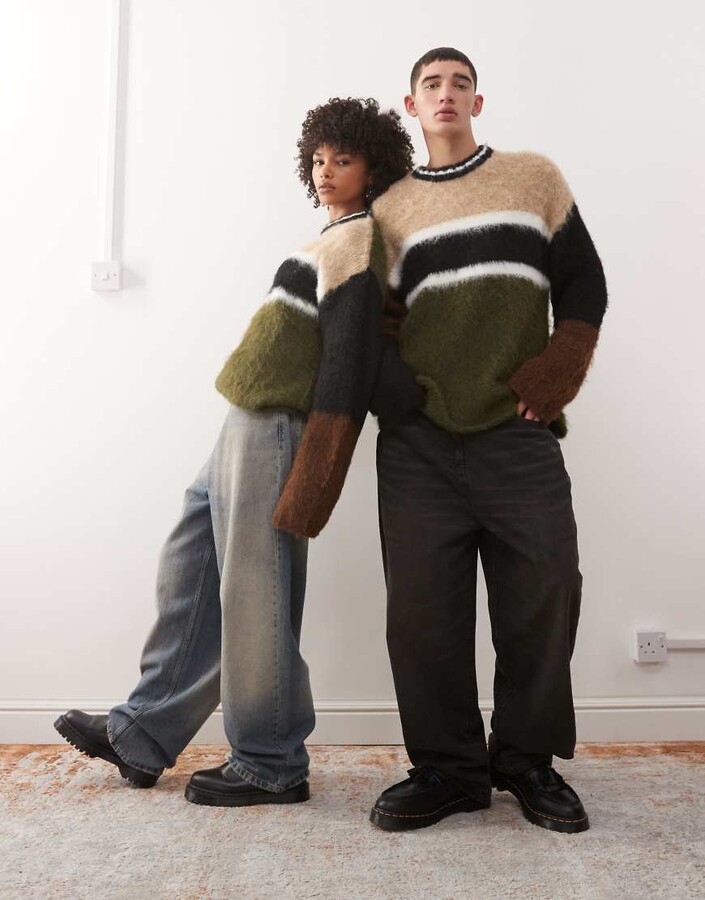 The Ragged Priest Unisex mixed panels mohair look sweater in multi
