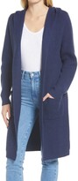 Ribbed Hooded Long Cotton Blend Cardigan CASLON® – Navy
