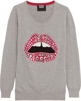 Thumbnail for your product : Markus Lupfer Embellished lip-intarsia merino wool sweater