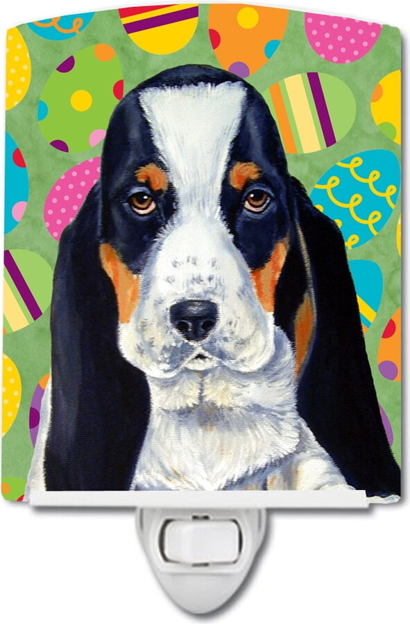 Caroline's Treasures LH9419CNL Basset Hound Easter Eggtravaganza Ceramic Night Light, 6x4x3", multicolor