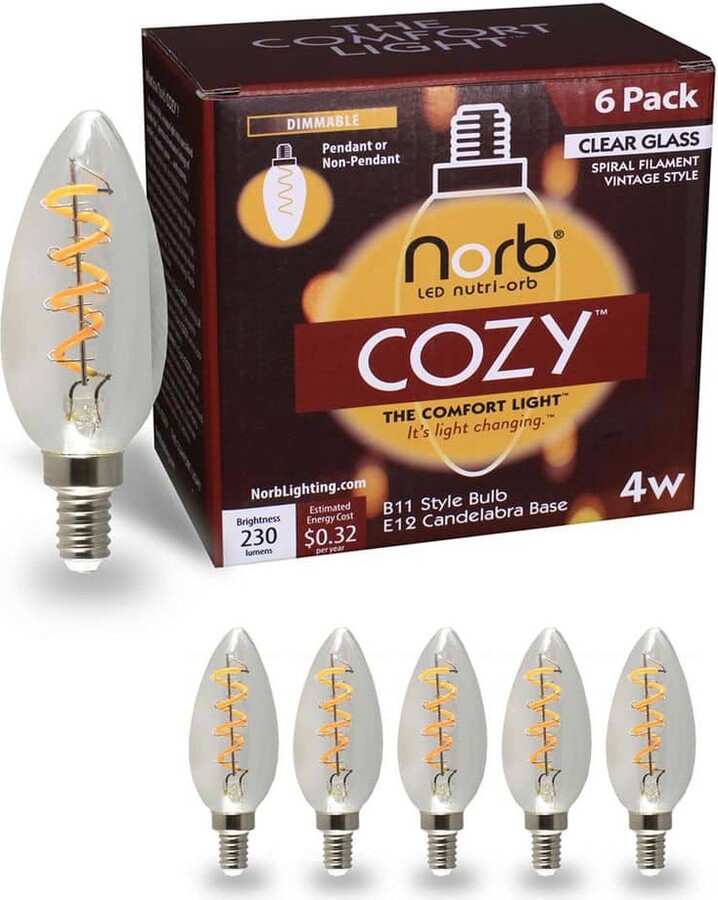 Elecwish NorbCOZY 4W Equivalent B11 Warm White (Less Than 2700K) Dimmable Clear Spiral Edison LED Light Bulb (6-Pack)