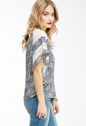 Forever 21 Contemporary Lace-Paneled Baroque Print Top