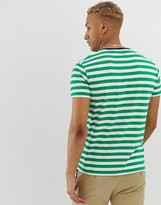 Thumbnail for your product : Polo Ralph Lauren player logo stripe pocket t-shirt contrast neck in green/white