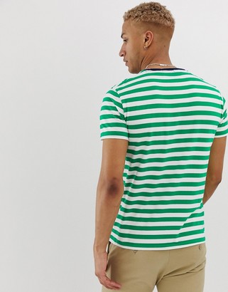 Polo Ralph Lauren player logo stripe pocket t-shirt contrast neck in green/white