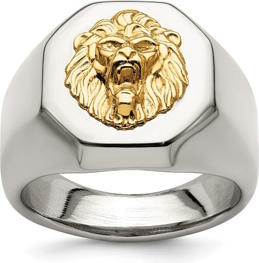 Black Bow Jewelry Co. BlackBowJewelry18mmStainlessSteel&14KGoldAccentLionHeadTaperedRingSize10