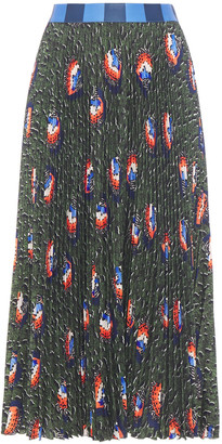 Stella Jean Pleated Printed Crepe De Chine Midi Skirt