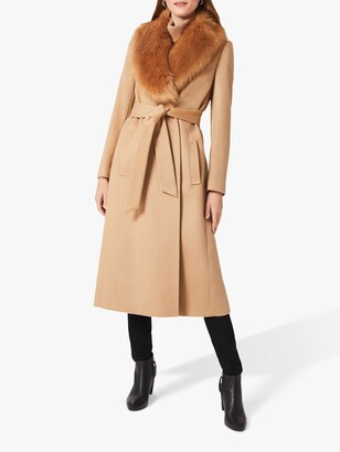 camel jacket with fur collar