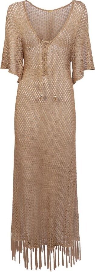 Dodo Bar Or Woven Detailed Fringed Mesh Dress