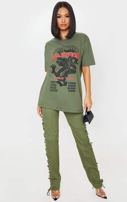 PrettyLittleThing Khaki Dragon Oversized T Shirt