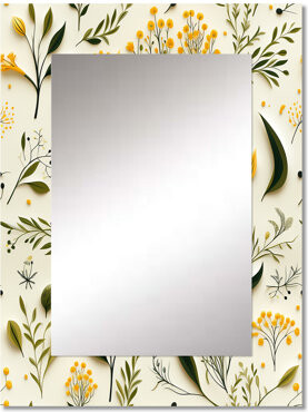 Bungalow Rose Ariunna Yellow And Green Floral Simplicity - Floral Mirror, Floral Decorative Wall Mirror, Printed Metal Art