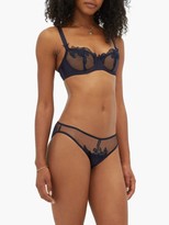 Thumbnail for your product : Fleur of England Lace-trimmed Silk-blend Briefs - Navy