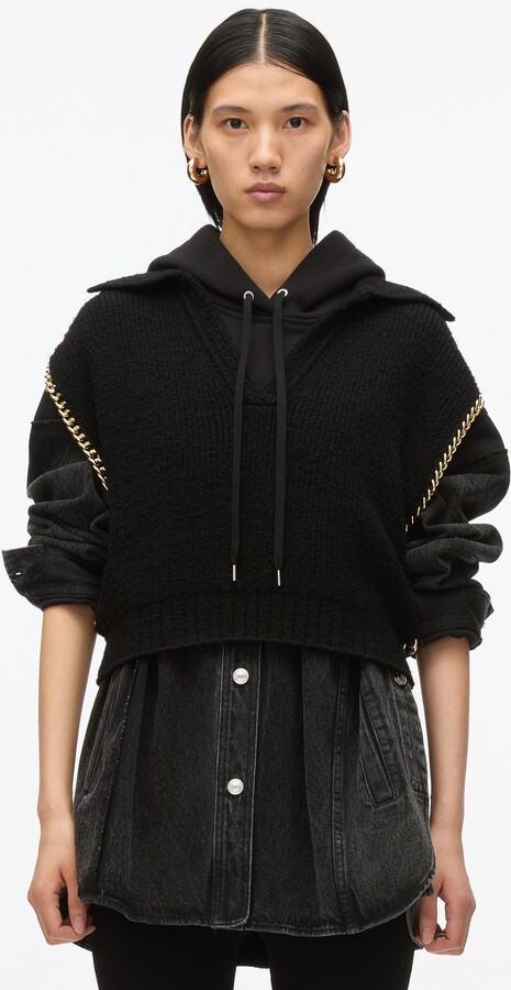 Chainlink Bouclé Cropped Polo in BLACK