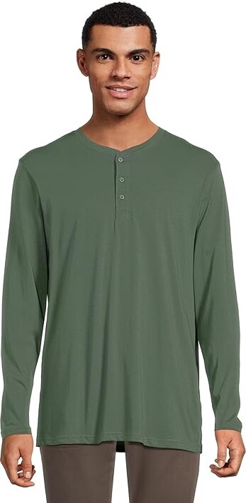 Pact Softspun Long Sleeve Henley Men's T Shirt Pine Green : LG, Cotton