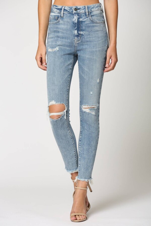 DTT Chloe high waist disco stretch skinny jeans in light wash blue