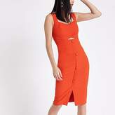 Thumbnail for your product : River Island Orange button front midi bodycon dress