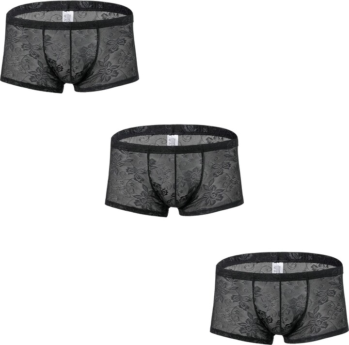 Faringoto Men's Large Mesh Cutout Boxer Low Waist Lace Short Big Pouch
