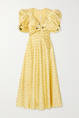 Rodarte Embellished Floral-print Silk-satin Midi Dress - Yellow - US2