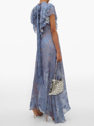 Preen by Thornton Bregazzi Lyla Graphic-print Ruffled Devore Maxi Dress - Blue
