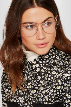 Calvin Klein Aviator-style Leather-trimmed Gold-tone Optical Glasses