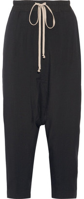 Rick Owens Cropped Wool And Silk-blend Track Pants - Black