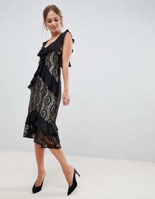 liquorish a line lace detail midi dress