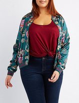 Thumbnail for your product : Charlotte Russe Plus Size Floral Satin Bomber Jacket