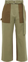 Thumbnail for your product : MSGM Cropped Two-tone Cotton-blend Twill Straight-leg Pants