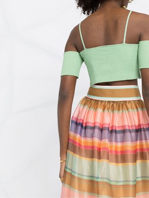 Zimmermann Ruched Stripe Print Skirt