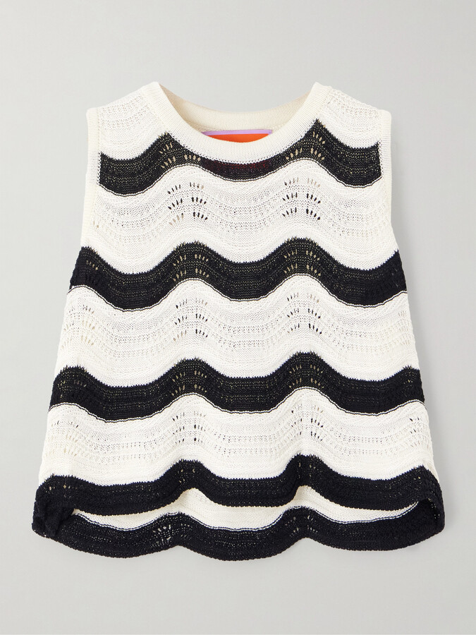 La DoubleJ Striped Pointelle-knit Cotton Top - White