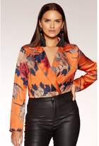 Thumbnail for your product : Quiz Orange Satin Floral Long Sleeve Bodysuit