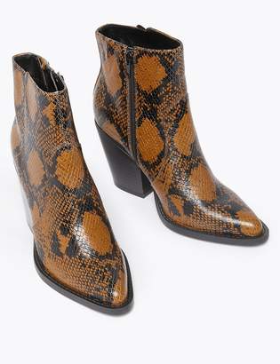 M&S CollectionMarks and Spencer Leather Snakeskin Print Western Ankle Boots