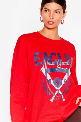 Nasty Gal Womens BaseBall New York Graphic Sweatshirt - Red - S