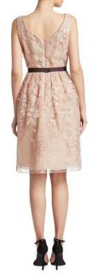 J. Mendel Floral Lace Belted A-Line Dress