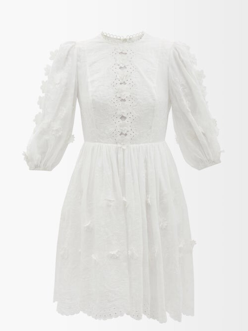 Zimmermann Rosa Floralembroidered Ramievoile Mini Dress Ivory ShopStyle