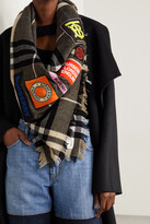 Thumbnail for your product : Burberry Appliqued Frayed Checked Cashmere Scarf