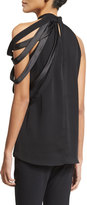 Thumbnail for your product : Halston Sleeveless High-Neck Blouse w/ Asymmetric Strappy Detail, Black
