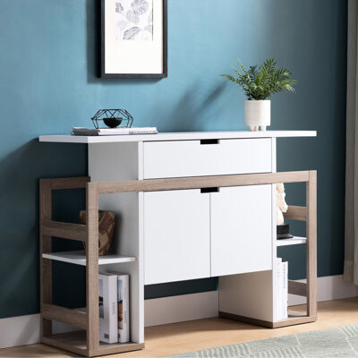Latitude Run White & Dark Taupe Kitchen Buffet - 4 Shelves, Drawer, 2 Door Cabinet Enhance Functionality Modern With Shelves Finish Improve Efficiency And Organiza
