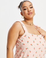 Thumbnail for your product : ASOS Curve ASOS DESIGN Curve towelling square neck cami dress with peaches print