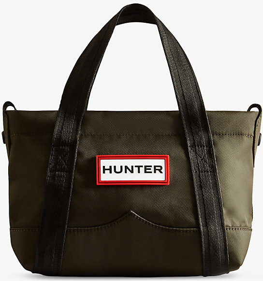 Hunter Womens Dark Olive Top Clip Mini Branded Woven Tote bag 