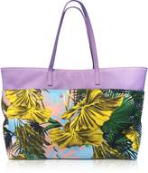 Versace Jungle Print Cotton and Lilac Leather Palazzo Tote Bag