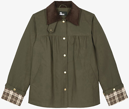 The Kooples Womens Kaki Corduroy-Collar Relaxed-Fit Cotton Jacket L