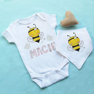 Bumble Bee Cows & Kisses Personalised Baby Vest And Bib Set