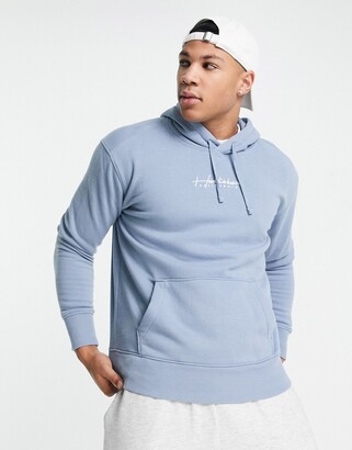 Hollister hoodie in blue with chest script logo - ShopStyle