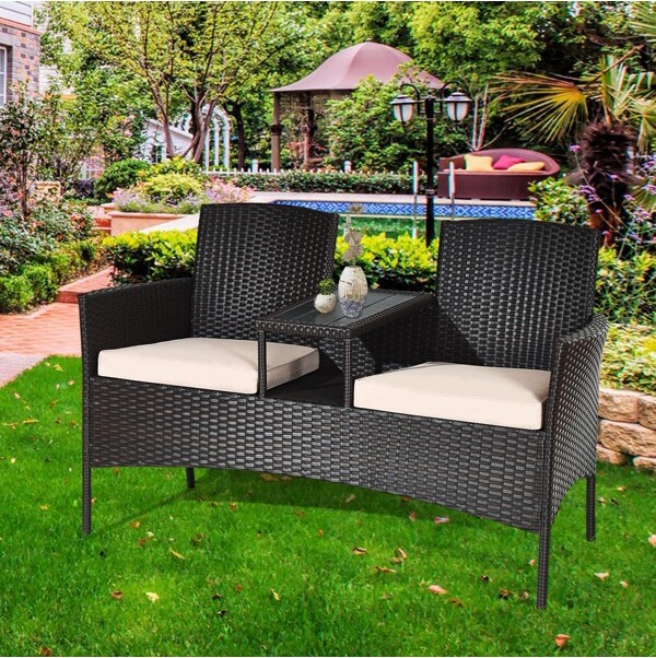 Costway CostwayPatentedPatioRattanChatSetLoveseatSofaTableChairsConversationCushioned
