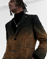Thumbnail for your product : Twisted Tailor overcoat with mustard fade check print in black