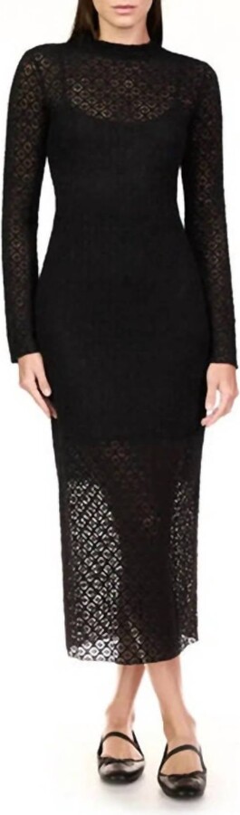 Mock Neck Lace Dress In Black
